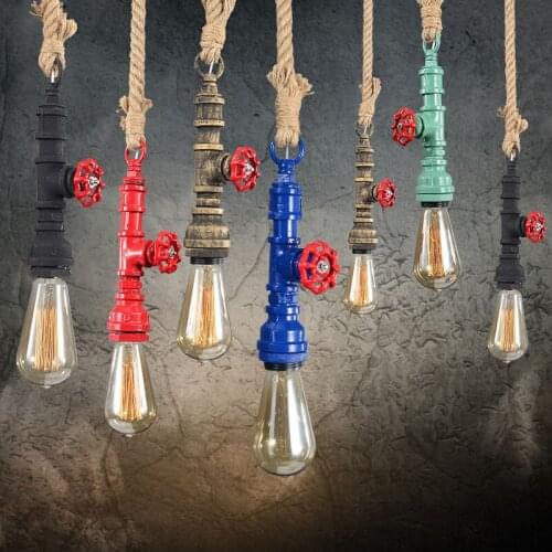 American industrial retro loft style Pendant Lights personalized decorative water pipe hemp faucet multicolor Pendant lamps ZCL