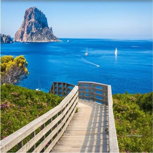 Beibehang wall paper 3d mural decor photo backdrop photography Blue sea Boardwalk Art Modern hotel coffee wall painting murals