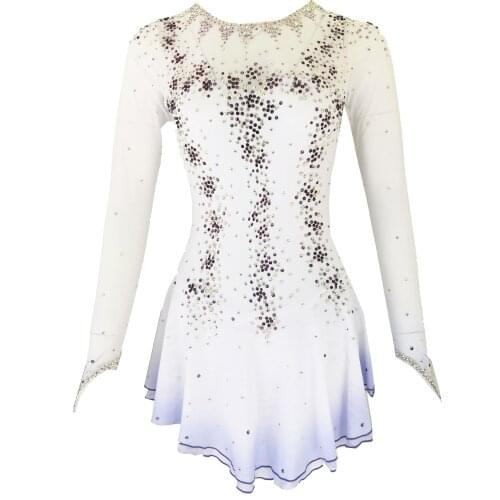 White Figure Skating Dress Womens Girls' Ice Skating Dress Khaki Open Back Spandex High Elasticity Training Skating