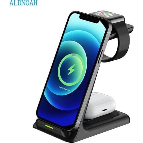 15W Qi Wireless Charging Stand for iPhone 12 Pro Mini XS XR X 8 Wireless Chargers 3 in 1 for Apple Watch 6 5 Charger Airpods Pro