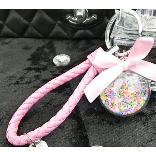 Big Sale Leather Lanyard braided cord crystal ball Keychain Holder Bag/Handbag/Purse Car porte clef hanging badge strap twinket
