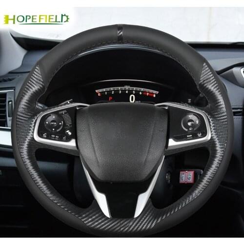 For Honda Civic MK10 type R Steering Wheel Cover DIY Hand-stitched Carbon Fiber Genuine Leather Car Handlebar Cases
