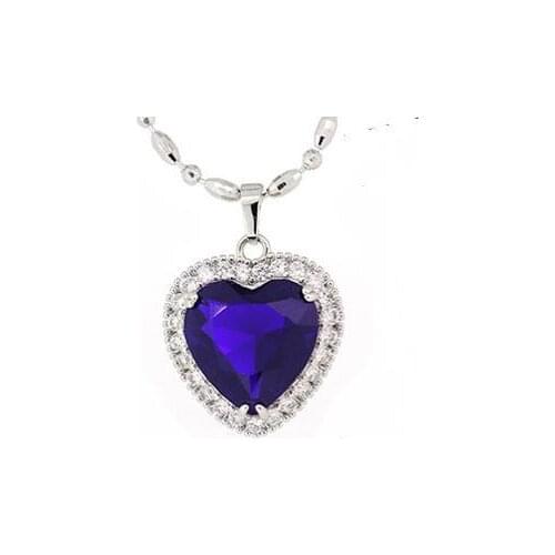 CHN72 blue love heart crystal 925 sterling silver ladies`pendant necklaces jewelry gift wholesale women