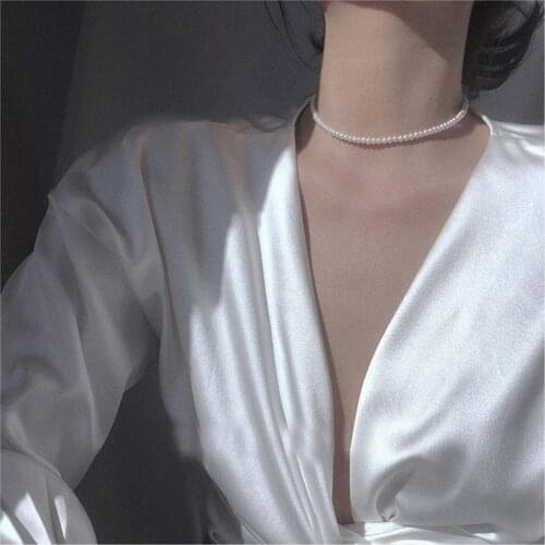 Hipster Charm Pearl Choker Necklace for Women Girl Vintage Geometric Simple Clavicle Necklace Daughter Couple Gift Wedding