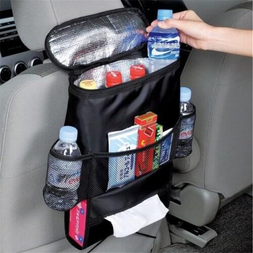 Insulated Car Auto Seat Back Organizer Multi-Pocket Travel Storage Bag Drink Holder with Mesh Pockets Tissue Dispenser