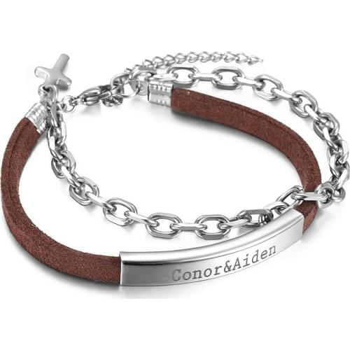 Brown Black Leather Bracelet For Men Women Link Chain New Bangle Fashion Jewelry Gifts LDLB187