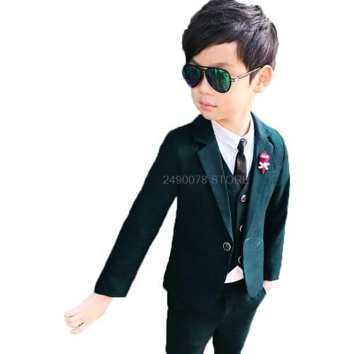 Flower Boys Wedding Suit Costume Enfant Mariage Kids Blazer Vest Pants 3PCS Jogging Children Piano Birthday Dance Clothing Set