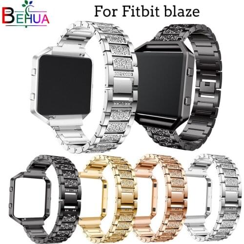 Metal Band With Rhinestone Stainless Steel Straps For Fitbit Blaze Strap +case cover Replacement watchbands Bracelet Accessories
