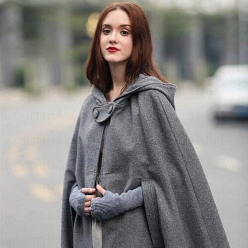 Fashion Womens Winter Cardigan Warm Shawl Blazer Coat Wool Hooded Wool Poncho Long Vintage Jacket Cloak Cape Parka Outwear
