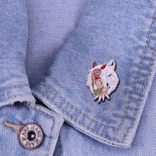 Mononoke Hime Enamel Princess Mononoke Brooches Women Men Lapel Pin Backpack Bags Hat Badge Metal Figure Alloy Unique Gift