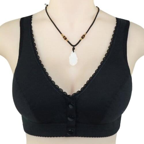 Bra New smooth lace front buckle middle-aged womens underwear womens cotton vest bra without steel ring bra