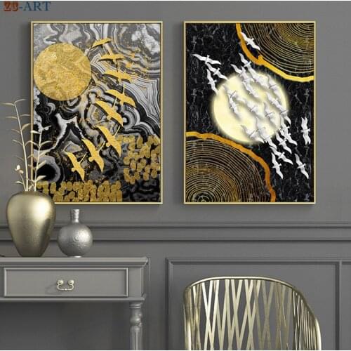 Landscape Canvas Painting Gold and Black Poster Marble Print Light Luxury Wall Art Decoration Wall Pictures for Living Room
