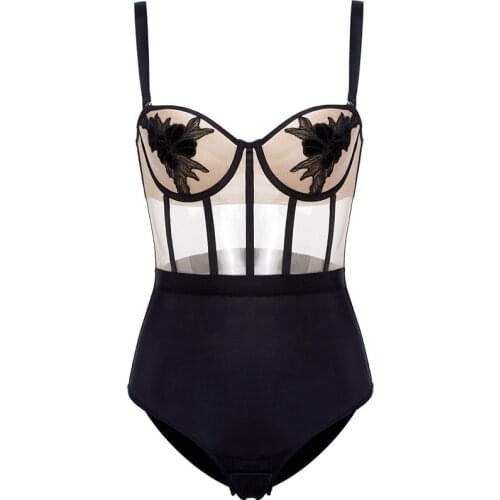 2020 New Retro Embroidered Suspenders Sexy Women Pajamas Transparent Lace Sexy Body Sculpting Breast Care Girly Leotard