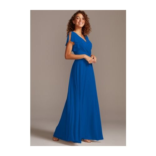 Tailor shop custom made Flutter Sleeve Full Skirt Bridesmaid Dress dusty sage teal blue juniper sandy color bridesmaid dress