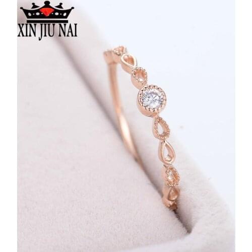 Simple Womens Rhinestone Inlaid Zircon Ring Cute 18K Rose Gold Womens Jewellery Ring diamond rings for women ring 925