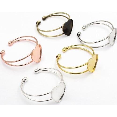 Fit 25mm Vintage Copper Heart Blank Setting Bezel Blank Base Cabochon Bracelet Base For DIY Bangle 2pcs/lot K05342