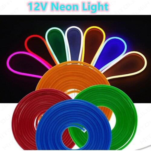 LED Strip Flexible Neon Light 12V Waterproof Luces Led Ribbon Rope Dimming Flex Tube Tape Warm White Yellow Red Green Ice Blue