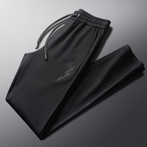 High-quality trend printed casual pants mens loose straight trousers with elastic waist in autumn and winter