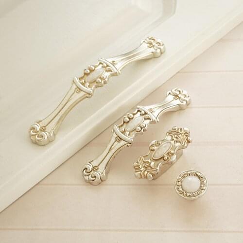 1.26" 3.75" 5"Vintage Silver Door Handles Shabby Kitchen Cabinet Handle Round Dresser Knob Retro Style Drawer Pulls 32 96 128mm