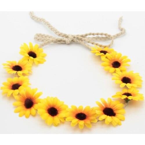 Sunflower Garland Floral Wreath Woven Daisy Headband for Women Female Girls Hat Hair Decorative Accessories