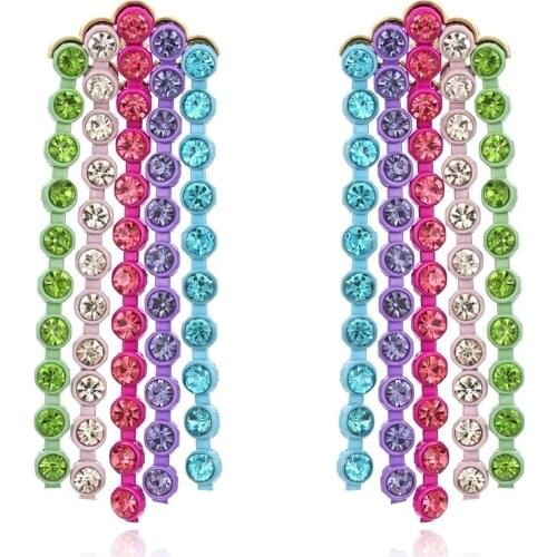 Za Retro Colored Rhinestone Tassel Earrings for Woman Exaggerated Creative Paint Female Long Earrings