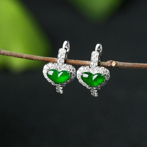 Original new full diamond ice chalcedony heart-shaped earrings retro light luxury charm ladies brand silver jewelry