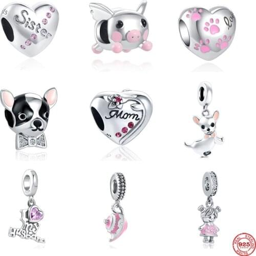 Hot Sale 100% Real 925 Sterling Silver Pink Series Girl Charm Fit Original Pandora Bracelet Making Fashion DIY Jewelry For Women