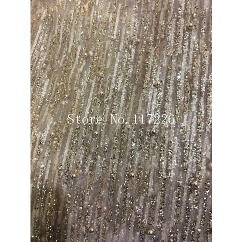 5yards JRB-11253 gold mesh luxury hand print sparkle glued glitter african tulle mesh lace with beads for sawing/party