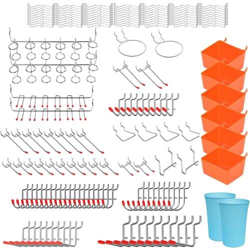170pcs Pegboard Hooks Assortment with Metal Hooks Sets, Pegboard Bins, Peg Locks for Organizing Storage System Tools