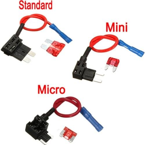 12V MINI SMALL MEDIUM Size Car Fuse Holder Add-a-circuit TAP Adapter with 10A Micro Mini Standard ATM Blade Fuse Power Socket