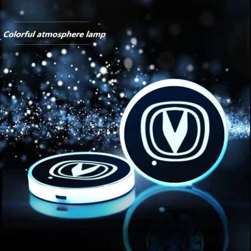 Car LED Smart Cup Mat For Changan Eado XT CS35 CS75 CS85 CS95 Dsvin V7 USB Light Water Holder Light car logo Drink cup light