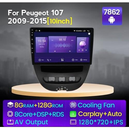 NaviFly 6GB+128GB QLED 1280*720 Android 10.0 Car Multimedia Player For Peugeot 307 1 2001 - 2008 Octa Core 4G LTE DSP Carplay