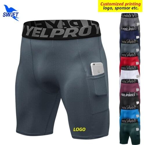 Quick Dry Compression Running Tights Men with Pocket Gym Fitness Shorts Sportswear Short Leggings Elastic Underwear Customized