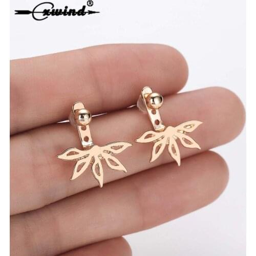 Cxwind Fashion Flower Lotus Ear Jacket Earrings for Women Female Memorial Flower Floral Nature Ear Climber Brincos Bijoux femme