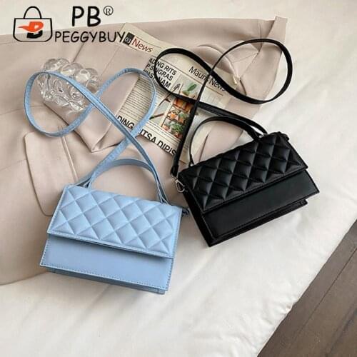 Elegant Women Solid Color Crossbody Bags Small Ladies Lattice Pattern Messenger Bags PU Leather Shoulder Bags