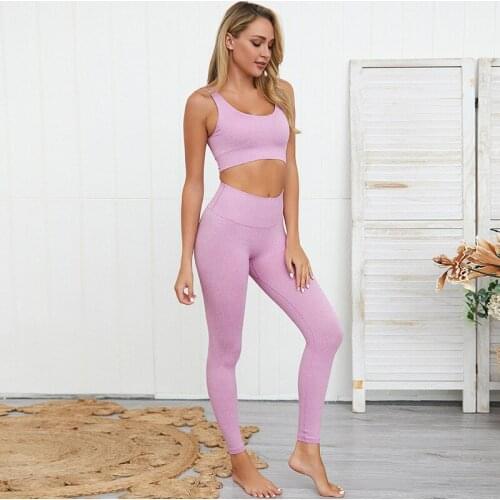 Energy Seamless Leggings+Strappy Bra 2Pcs Yoga Set Women Gym Fitness Clothing Yoga Leggings Set Running Sportswear