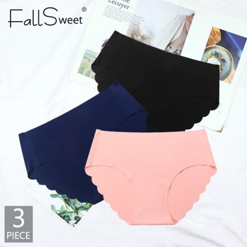 Fallsweet 3 Pcs/lot ! Women Seamless Panties Silk Mid Waist Underwear For Female Plus Size Panties Underpant M To XXL