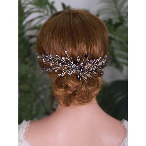 Purple Women Hair Accessories Crystal Rhinestone Romantic Luxury Haircomb Vintage Handmade Headband Hair Clips 2020 tiara