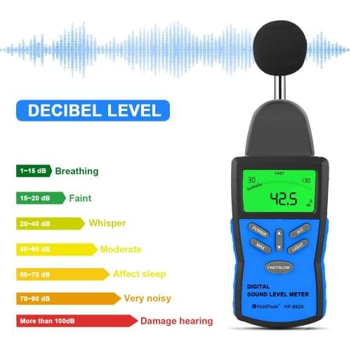 HoldPeak HP-882A Noise Measuring Instrument db Meter 30~130dB Mini Audio Sound Level Meter Decibel Monitor dropshipping csv
