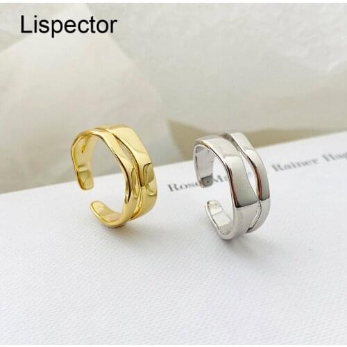 Lispector 925 Sterling Silver Korean Glossy Double Layers Rings for Women Minimalist Irregular Chic Rings Unisex Party Jewelry