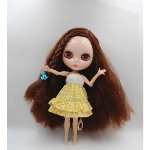 Blygirl Blyth doll Coffee brown hair nude doll joint body 19 joint 085BL4875DIY doll can change makeup