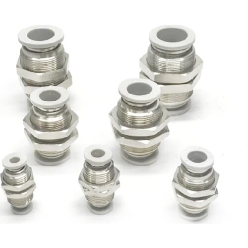 White Cap Press-Fit 4/6/8/10/12/14mm OD Tube Pneumatic Bulkhead Nickel Plated Brass Push In Connector Quick Release Air Fitting