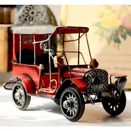 20cm Length Metal Vintage Car Model Do Old Office Table Ornaments Home Decoration Children Gift Boy Toy Iron Craft Red Retro