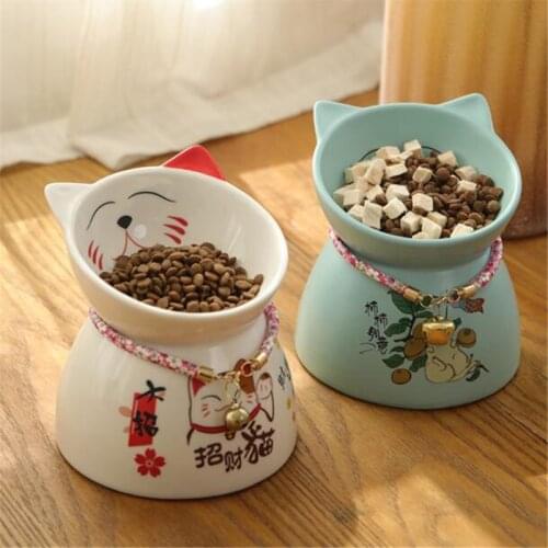 Pet Bowl Lucky Cat Ceremic Feeder Smooth Glaze Special Design Dog Food Container
