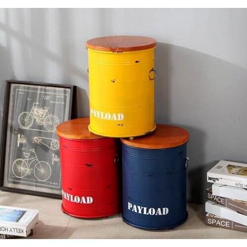 Multifunctional storage stool Industrial Style Restaurant Waiting Chairs Lounge Bar Red Round Stool Iron Oil Barrel Stool