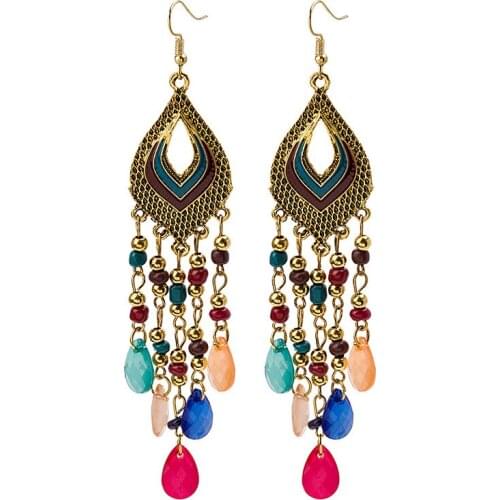 Fashion Big Acrylic Stone Earrings for Women Bohemian Long Beaded Tassel Earrings Handmade Party Boho Jewelry Beach oorbellen