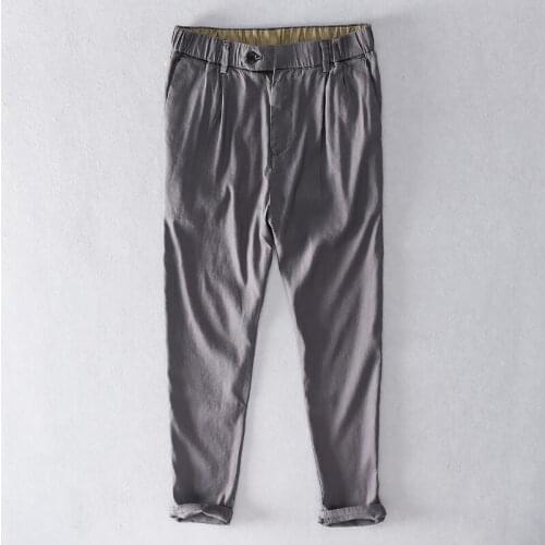 Suehaiwes style Italy brand linen men pants long casual loose pencil pants for men elastic waist stretch trousers men pantaloni