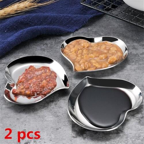 2 pcs set 304 stainless steel dishes love shaped Korean tableware Pepper Roast Meat seasoning dish soy sauce Dish Food Tray bowl