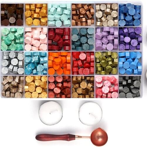 Sealing Wax Beads Set 600 PCS Multicolors Octagonal Wax Bead with Storage Case for Stamp Envelope Gift Wrapping LBShipping