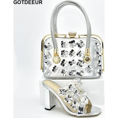 Latest Elegant Metal Decoration Matching Italian Shoe and Bag Set Luxury Sandals Women Shoe and Matching Bag for Nigeria Party